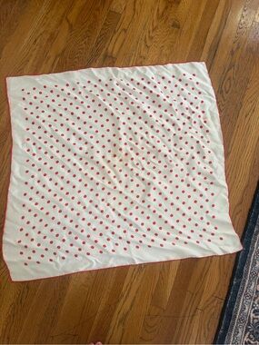 White Silk Scarf with Red Polka Dots